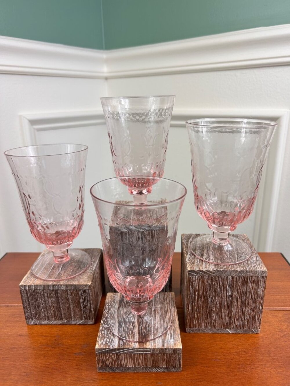 Vintage Depression Pink Footed Indiana Wine Glasses.
